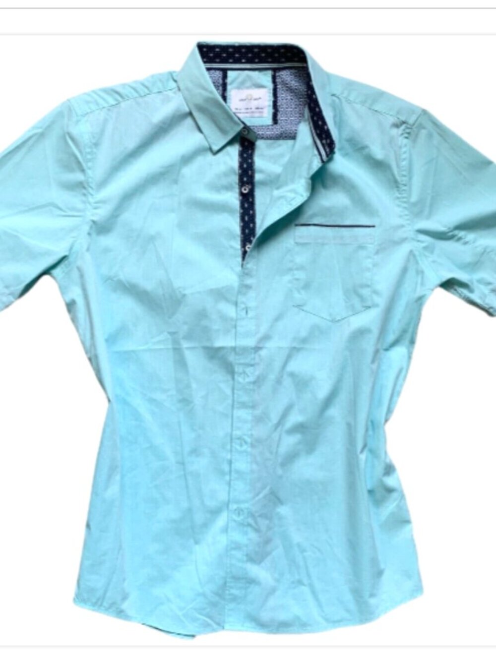 Craft+Flow Button Down Short Sleeve Shirt Mens Size M Light Blue-Green/Aqua #51E